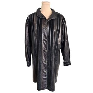 Bod & Christensen Classic Black Leather Jacket with Striped Detail Sz 8